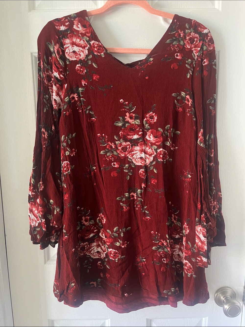 Lulu's Burgundy Floral V-Neck Dress